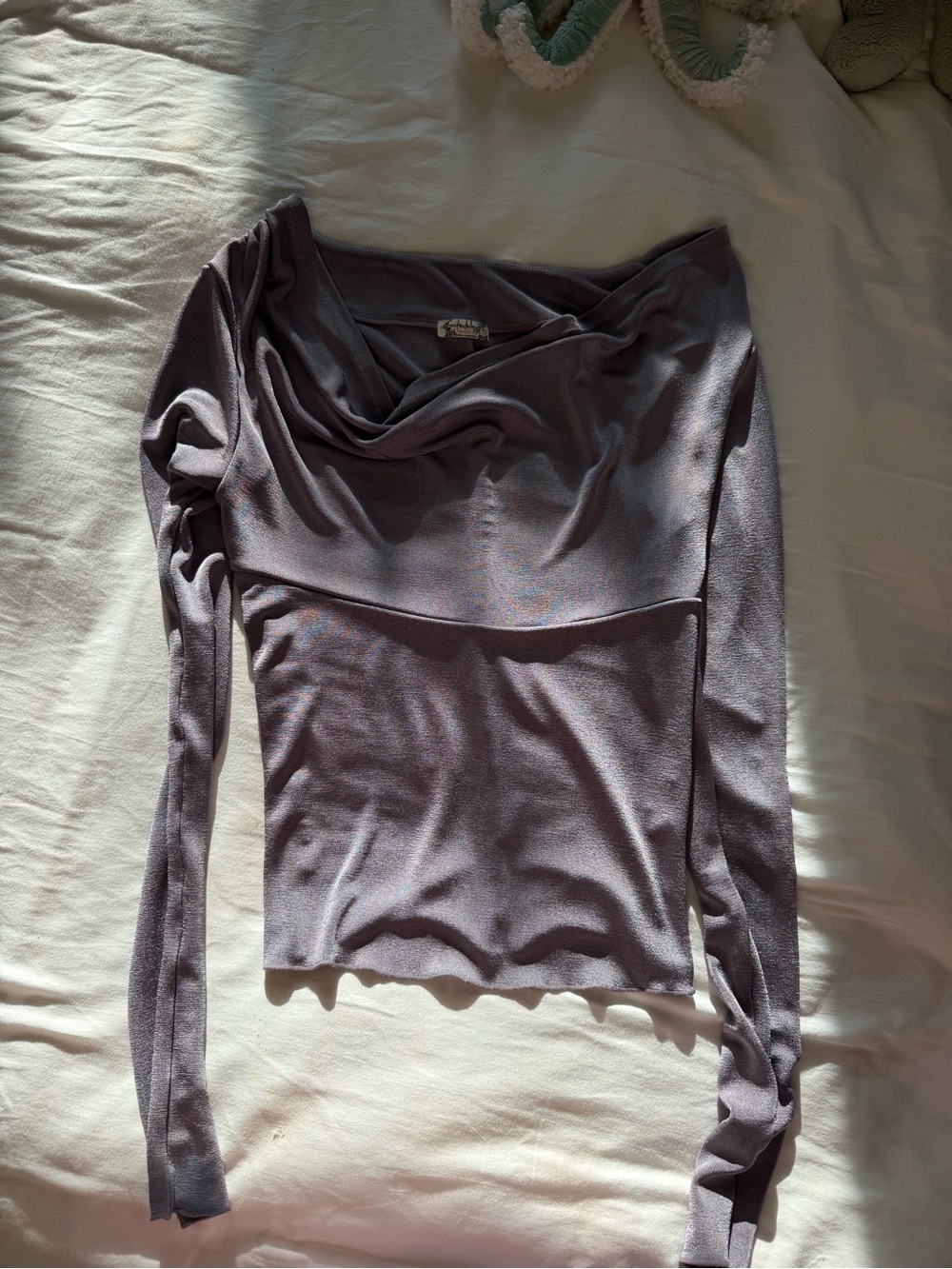 Free People Lavender Gray Draped Cowl Neck Long Sleeve Top